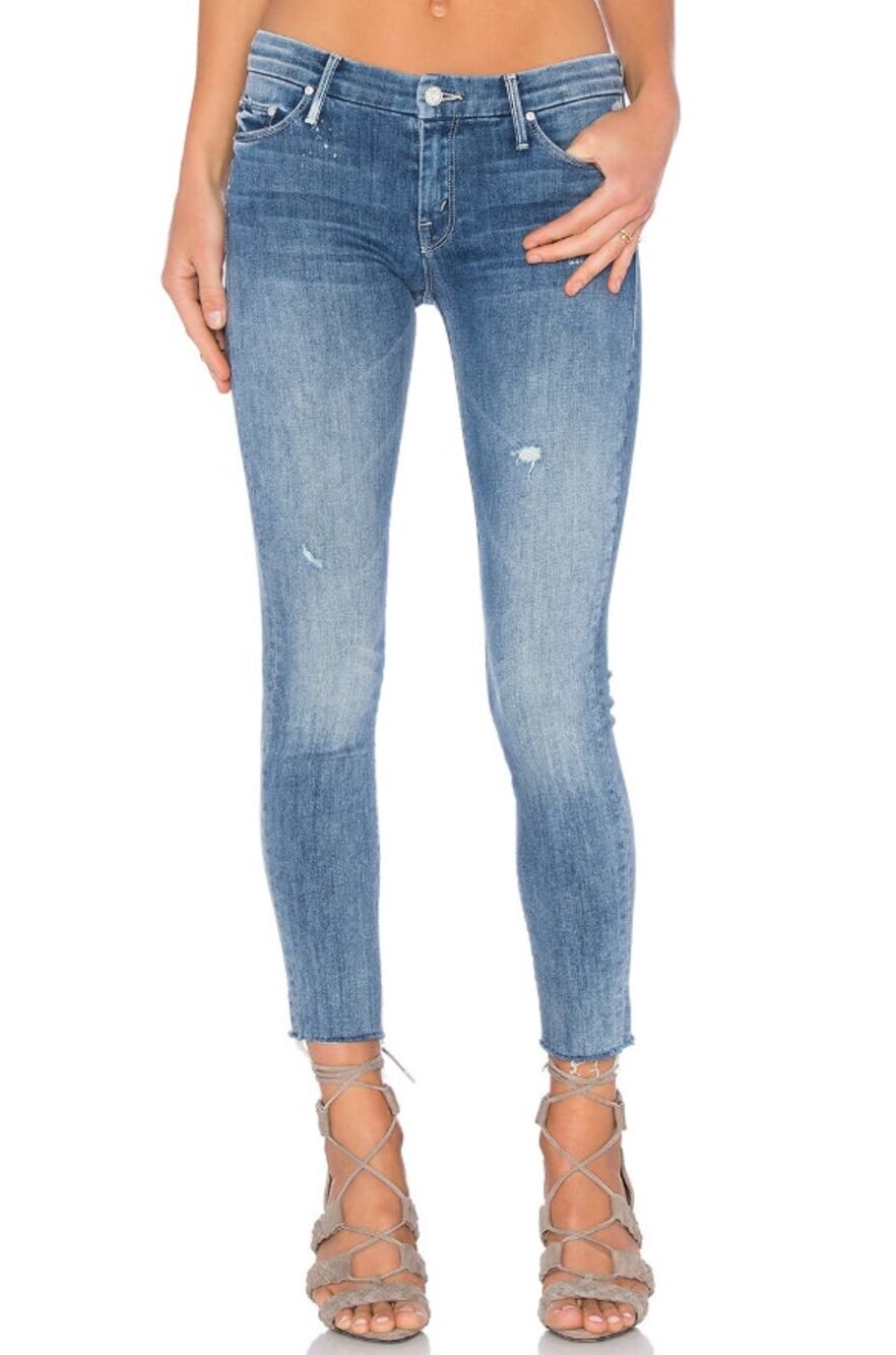 Mother Looker Ankle Fray Skinny Jeans in Double Time Medium Wash Women's size 25